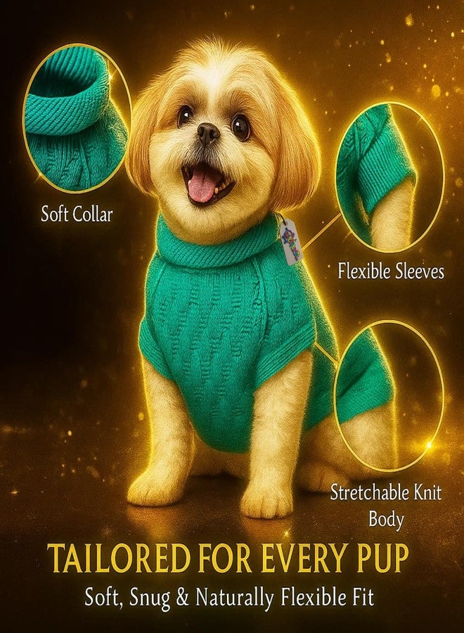 Western Era Hand Knitted Woolen Dog Sweater for Shih Tzu | Cold Weather Soft Thermal Dog Outfit | Cozy Stretchable Turtleneck Sweater | Comfortable Pet Clothing for Winter | Stylish Apparel | Green - Image 4